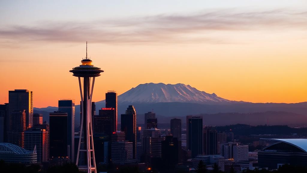 Seattle Washington Space Needle with Mount Rainier — appliance repair service in Washington